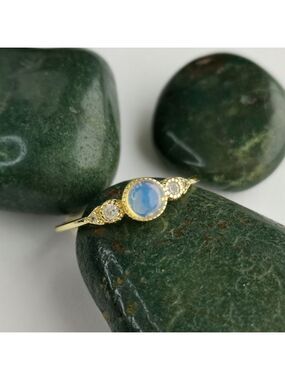 14k gold vermeil ring with Opal White Sapphire size 8 stacking ring 🆕